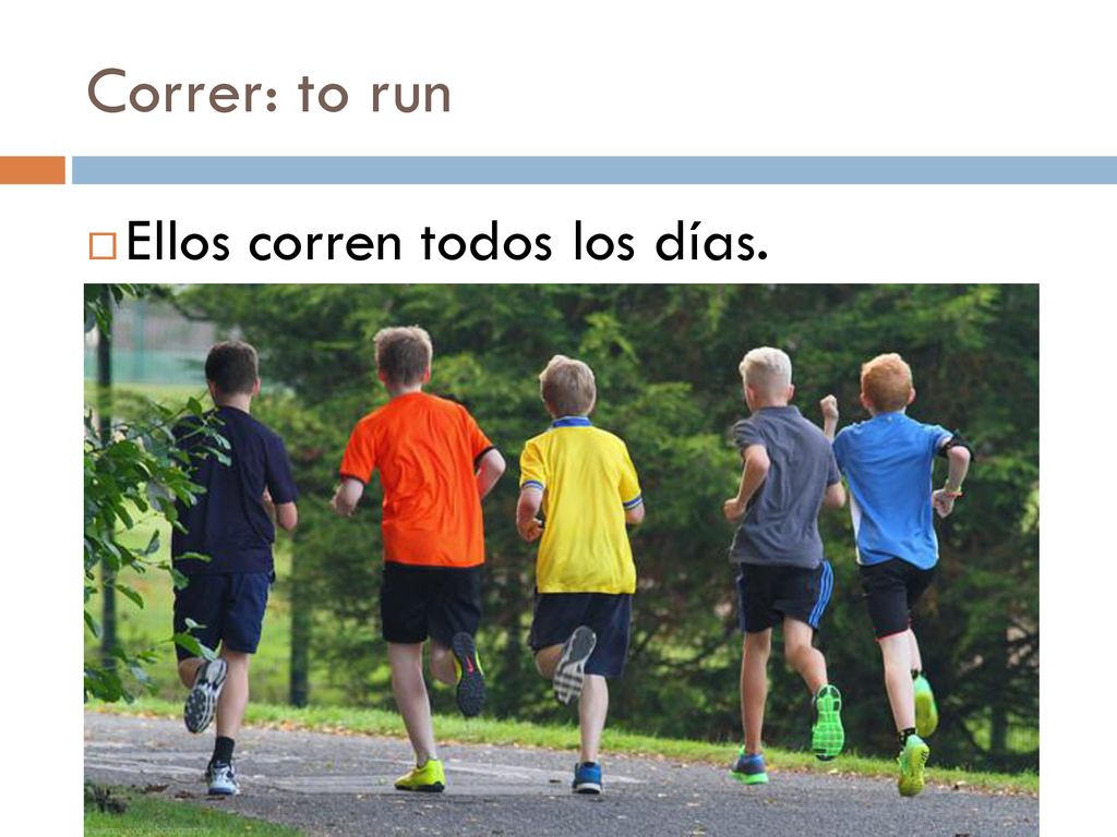 Correr: to run Ellos corren todos los días.