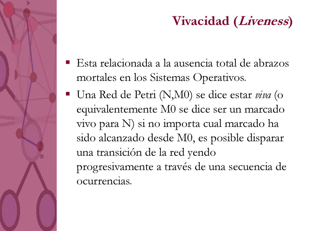 Vivacidad (Liveness) Esta relacionada a la ausencia total de abrazos mortales en los Sistemas Operativos.