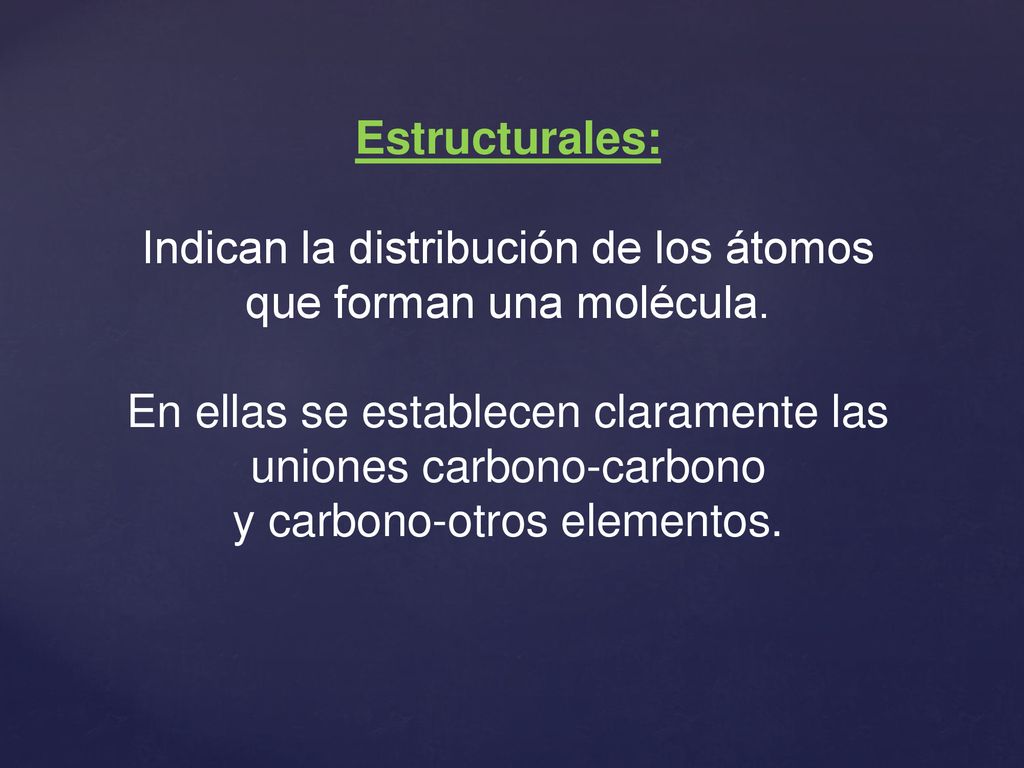 Indican la distribución de los átomos que forman una molécula.