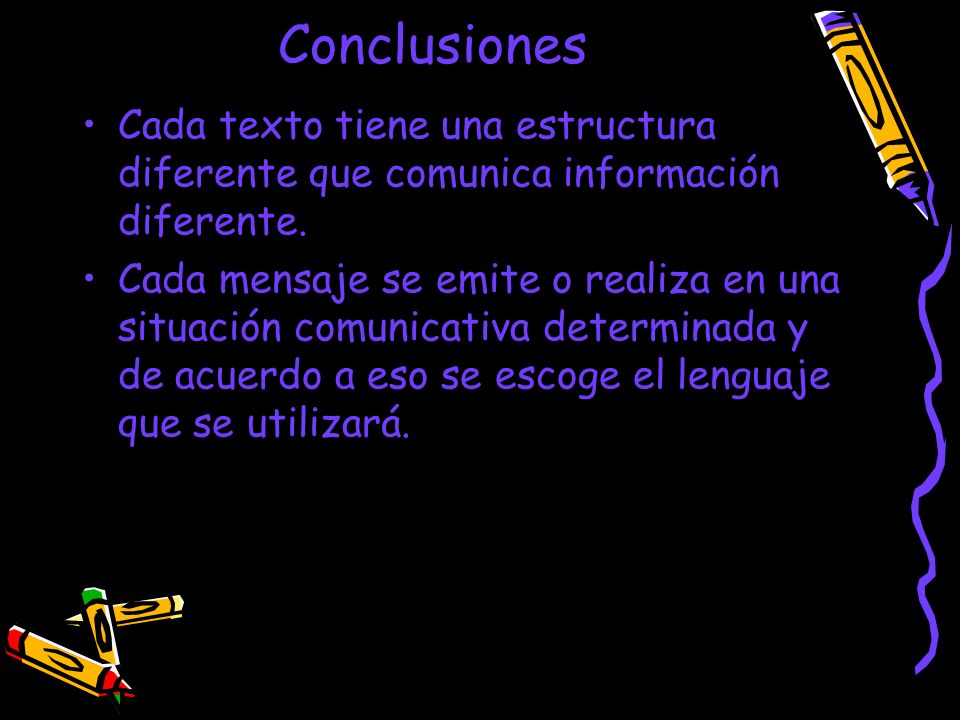 Conclusiones Cada texto tiene una estructura diferente que comunica información diferente.