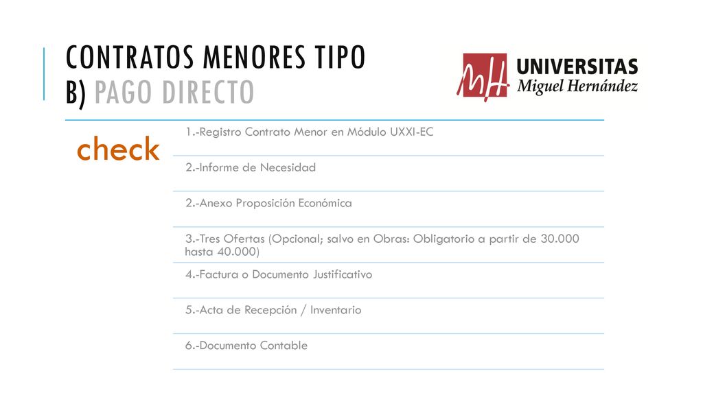 Contratos menores tipo B) pago directo