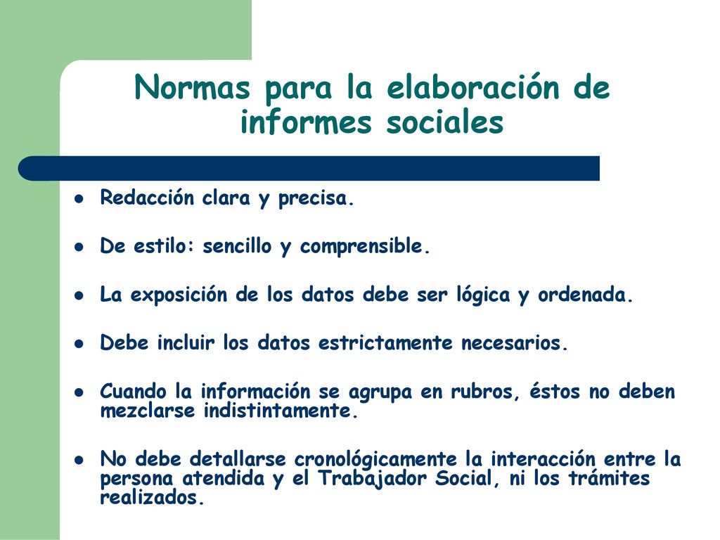 Normas para la elaboración de informes sociales