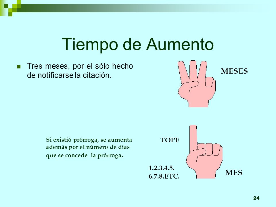 Tiempo de Aumento Tres meses, por el sólo hecho de notificarse la citación. MESES. Si existió prórroga, se aumenta.