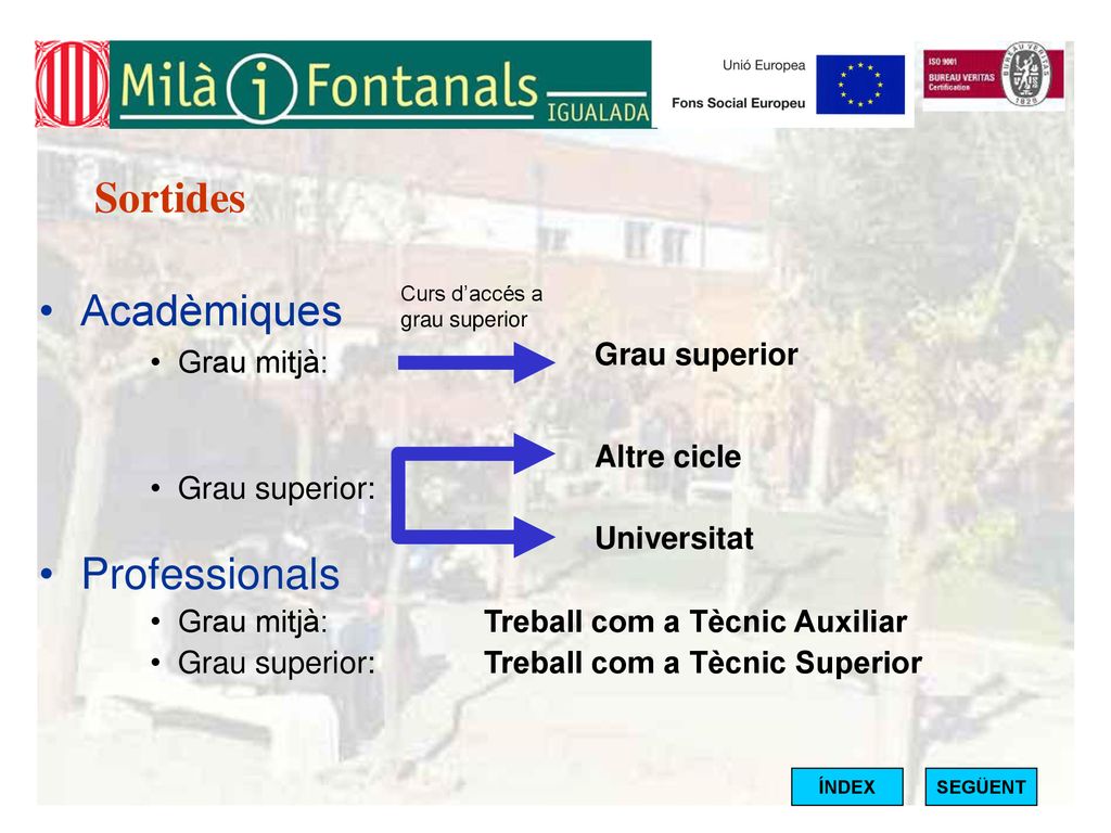 Sortides Acadèmiques Professionals Grau mitjà: Grau superior
