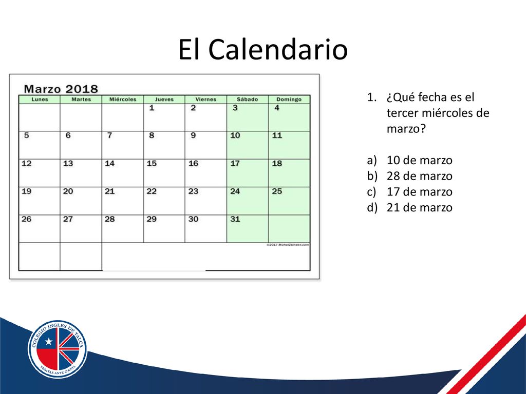 El Calendario ¿Qué fecha es el tercer miércoles de marzo 10 de marzo