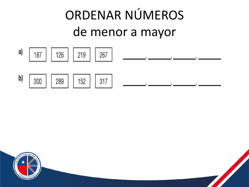 ORDENAR NÚMEROS de menor a mayor