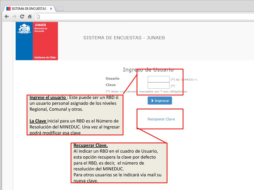 Para otros usuarios se le indicará vía mail su nueva clave.