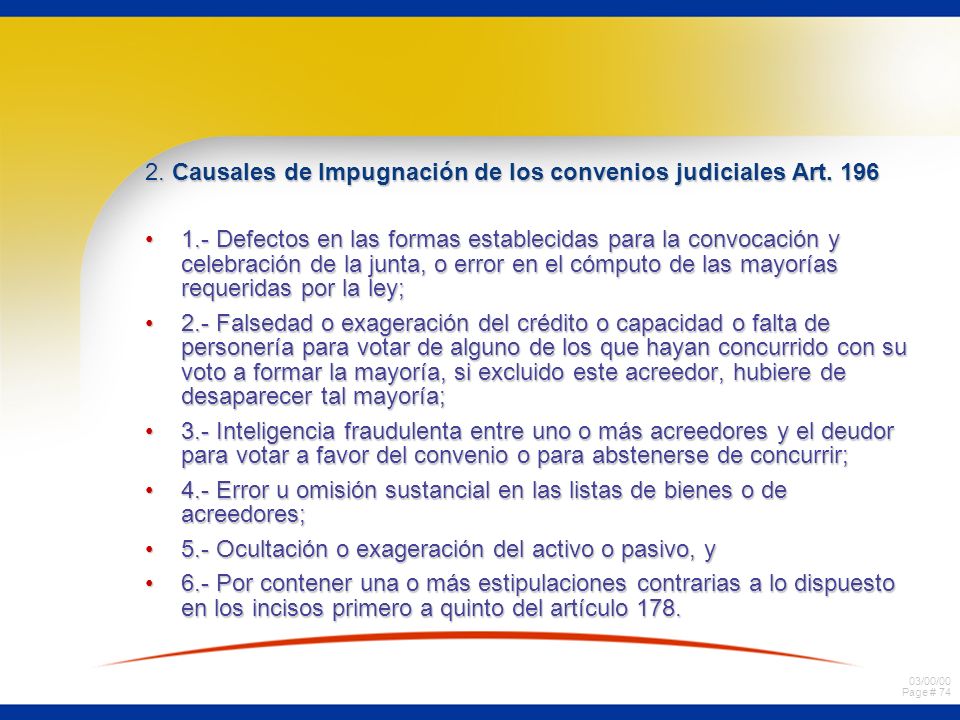 2. Causales de Impugnación de los convenios judiciales Art. 196