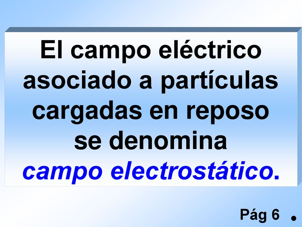 El campo eléctrico asociado a partículas cargadas en reposo se denomina campo electrostático.