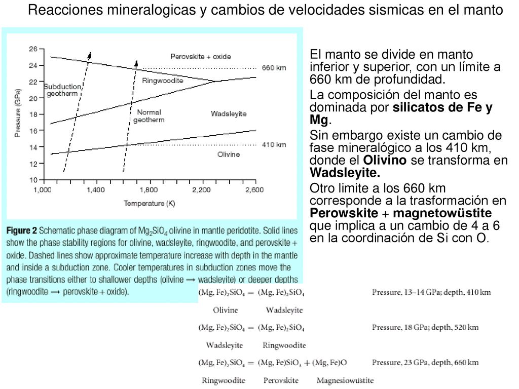 Reacciones mineralogicas y cambios de velocidades sismicas en el manto