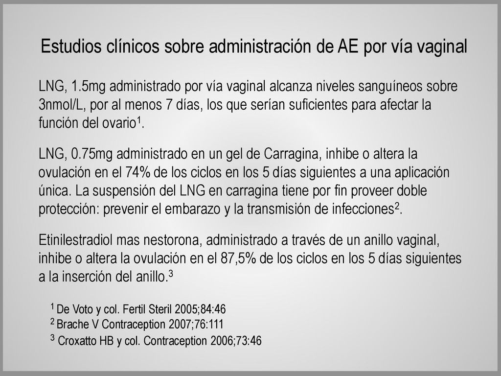 Estudios clínicos sobre administración de AE por vía vaginal