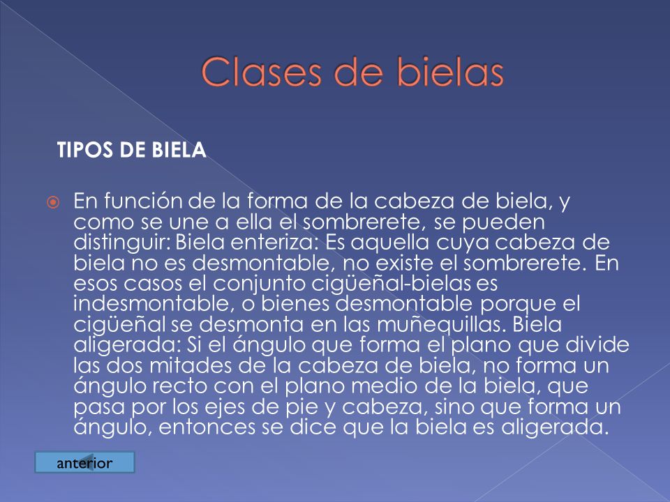 Clases de bielas TIPOS DE BIELA