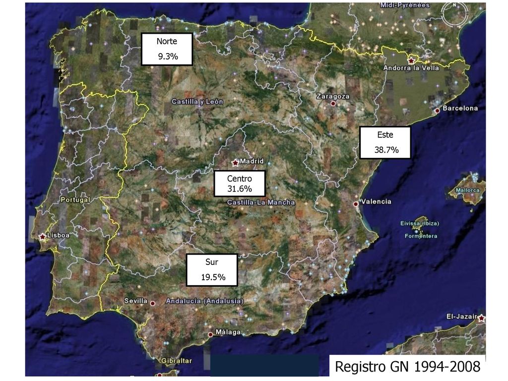 Norte 9.3% Este 38.7% Centro 31.6% Sur 19.5% Registro GN