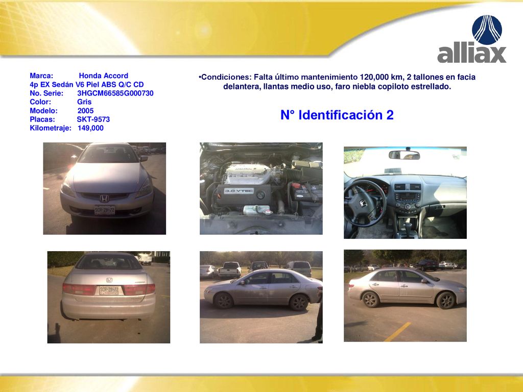 Marca: Honda Accord 4p EX Sedán V6 Piel ABS Q/C CD. No. Serie: 3HGCM66585G