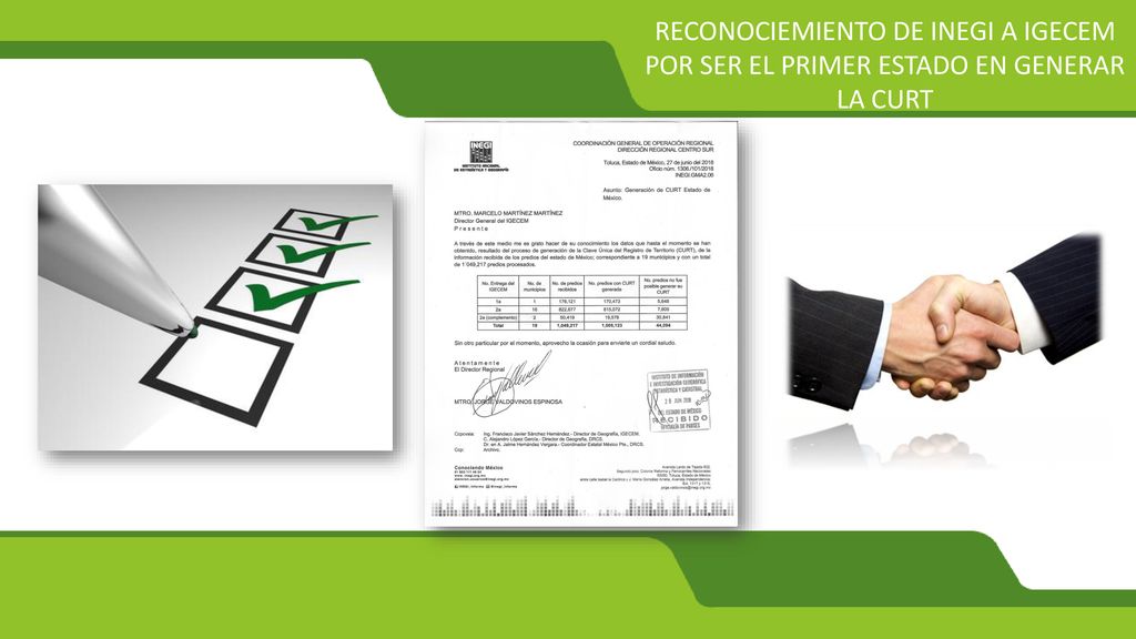 RECONOCIEMIENTO DE INEGI A IGECEM POR SER EL PRIMER ESTADO EN GENERAR LA CURT