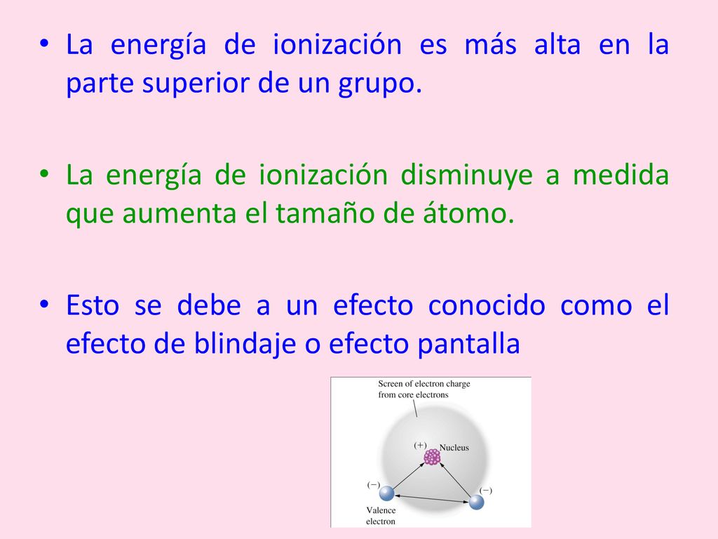La energía de ionización es más alta en la parte superior de un grupo.