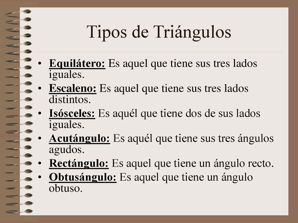Tipos de Triángulos Equilátero: Es aquel que tiene sus tres lados iguales. Escaleno: Es aquel que tiene sus tres lados distintos.