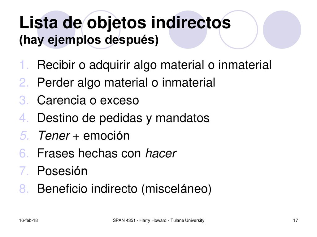 Lista de objetos indirectos (hay ejemplos después)