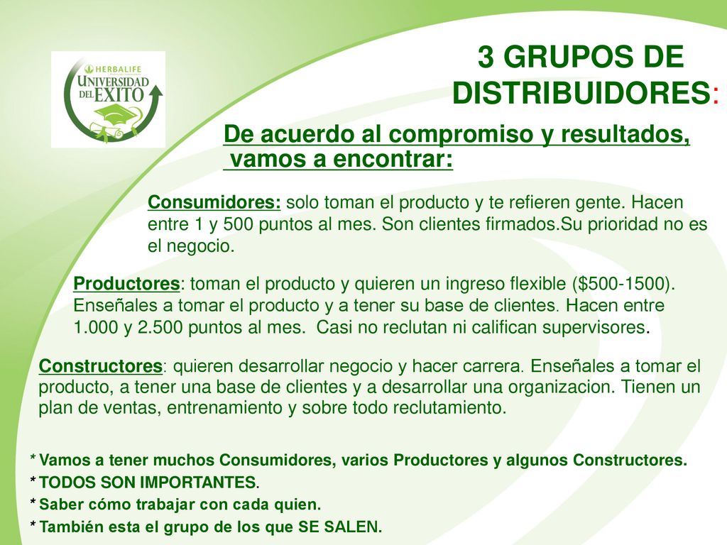 3 GRUPOS DE DISTRIBUIDORES: De acuerdo al compromiso y resultados,