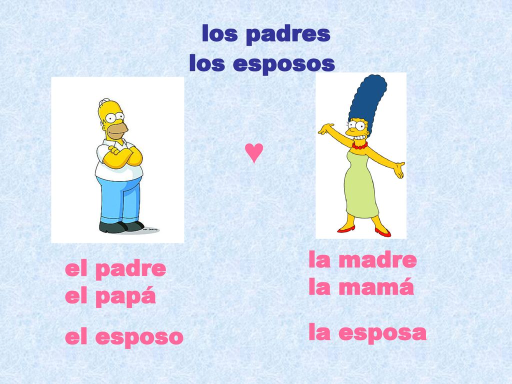 ♥ los padres los esposos la madre el padre la mamá el papá la esposa