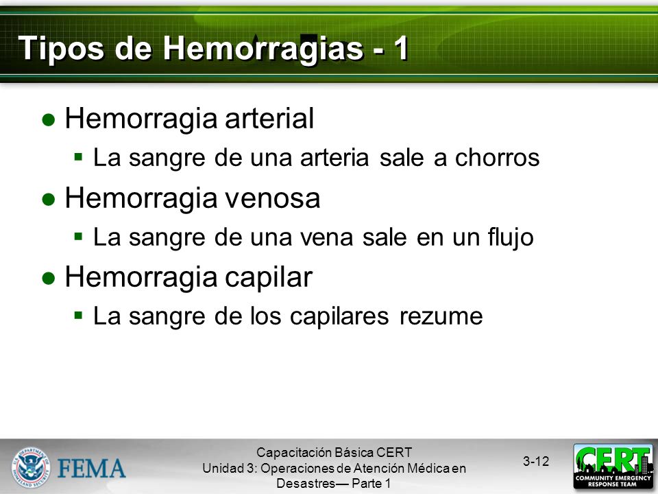 Tipos de Hemorragias - 1 Hemorragia arterial Hemorragia venosa