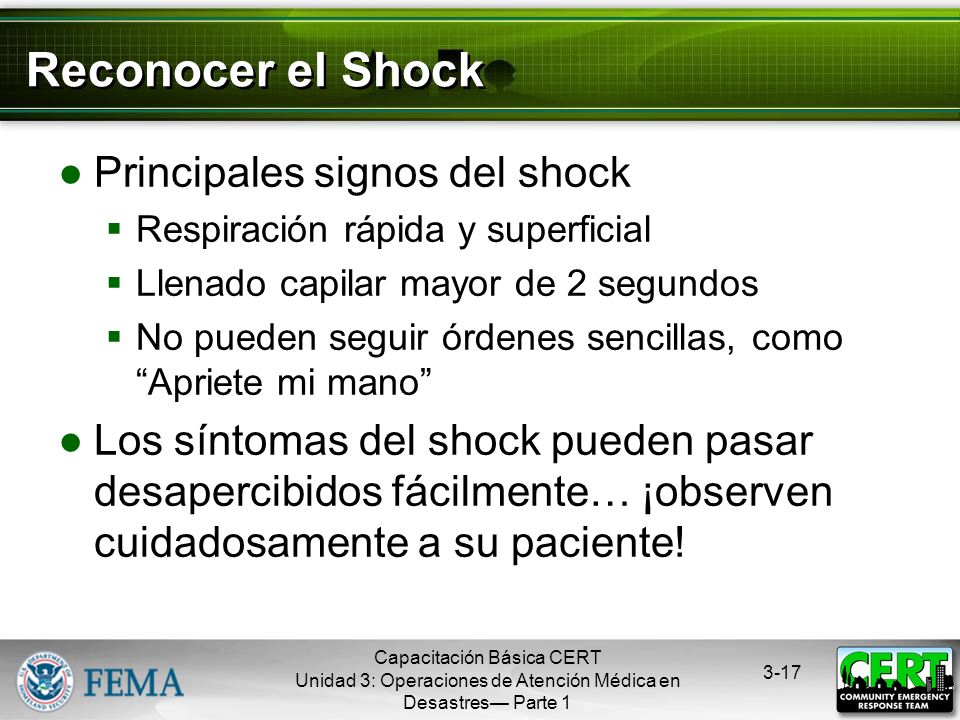 Reconocer el Shock Principales signos del shock