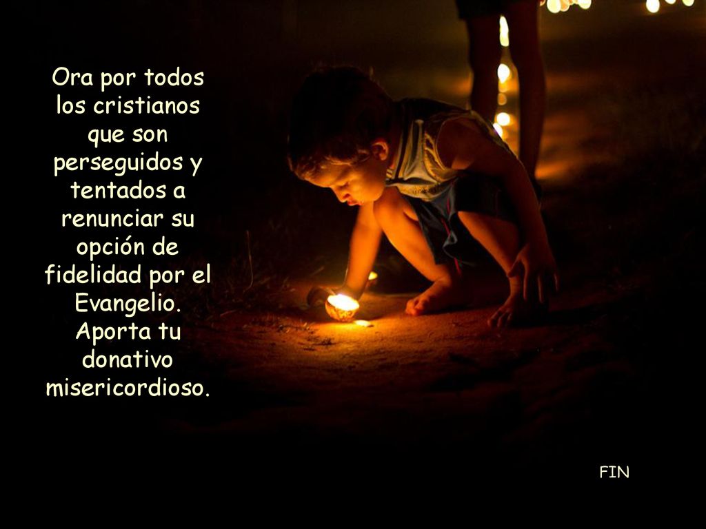 Ora por todos los cristianos que son perseguidos y tentados a renunciar su opción de fidelidad por el Evangelio. Aporta tu donativo misericordioso.