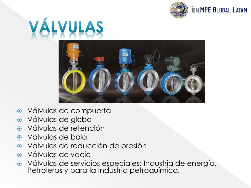 Válvulas Válvulas de compuerta Válvulas de globo Válvulas de retención
