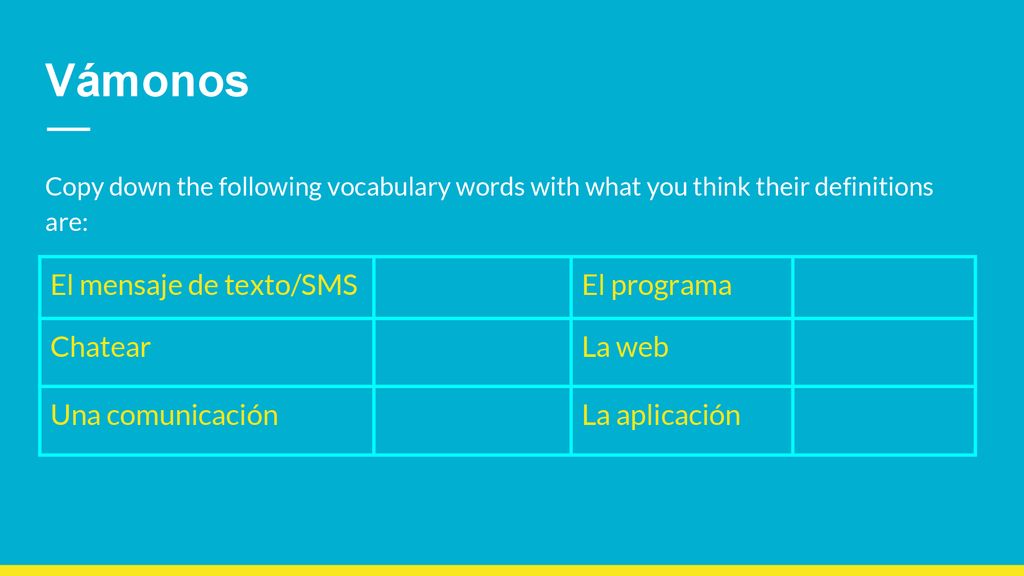 Vámonos El mensaje de texto/SMS El programa Chatear La web