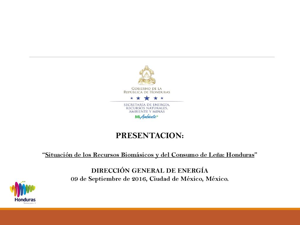 PRESENTACION: Situación de los Recursos Biomásicos y del Consumo de Leña: Honduras DIRECCIÓN GENERAL DE ENERGÍA.