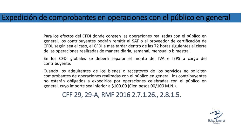 Expedición de comprobantes en operaciones con el público en general