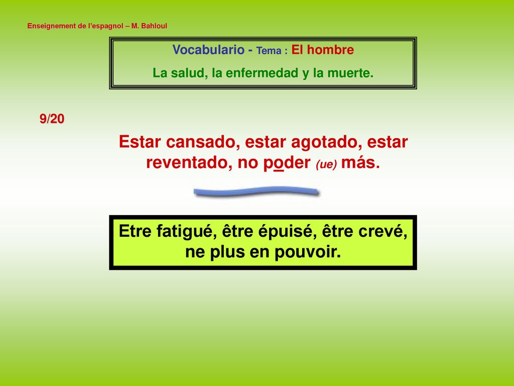 Estar cansado, estar agotado, estar reventado, no poder (ue) más.
