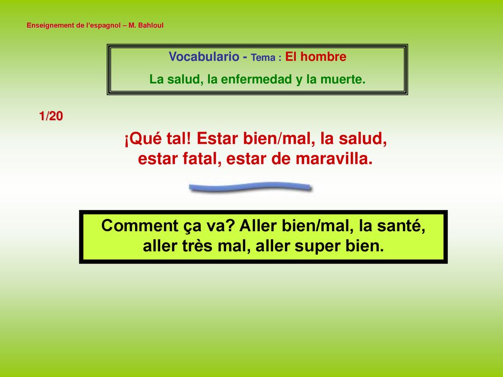 ¡Qué tal! Estar bien/mal, la salud, estar fatal, estar de maravilla.