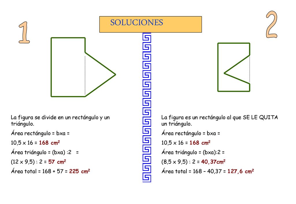 2 1 SOLUCIONES La figura se divide en un rectángulo y un triángulo.