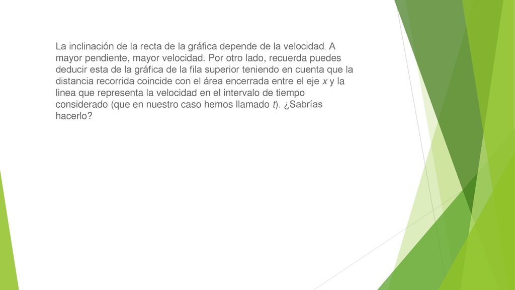 La inclinación de la recta de la gráfica depende de la velocidad