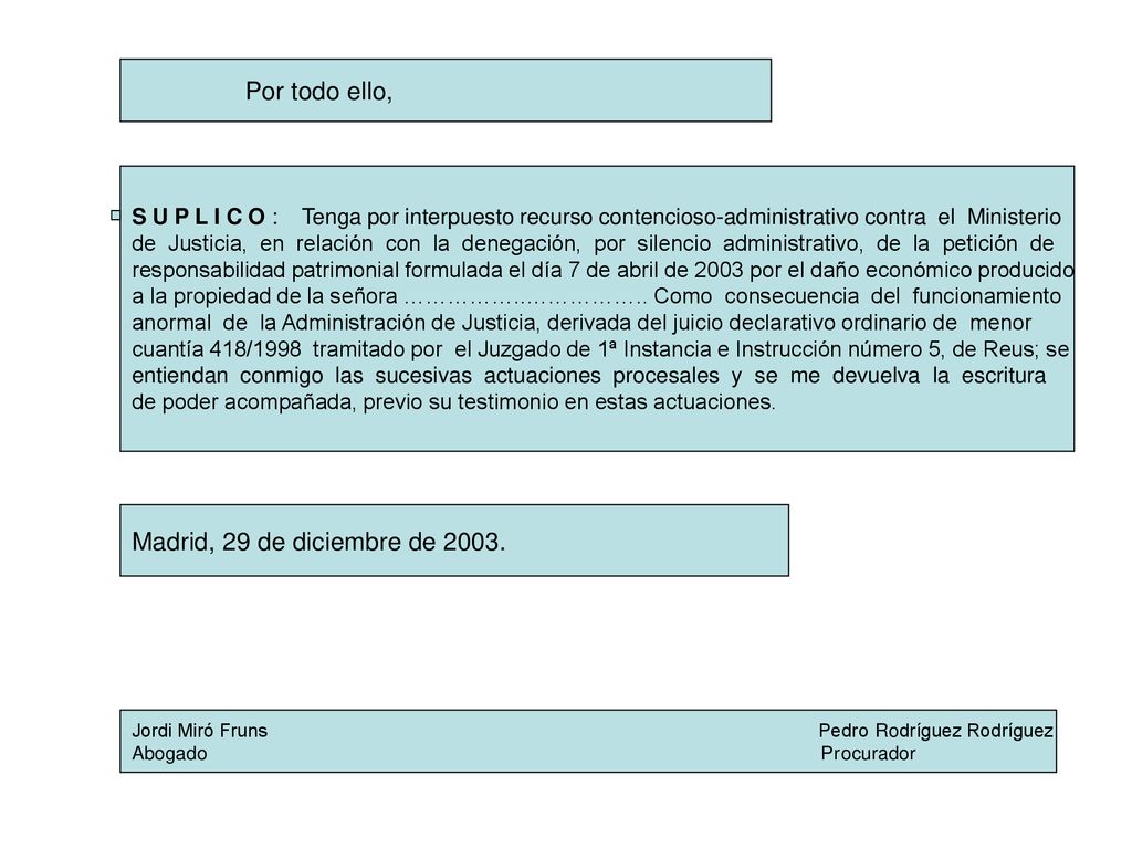 Por todo ello, Madrid, 29 de diciembre de 2003.