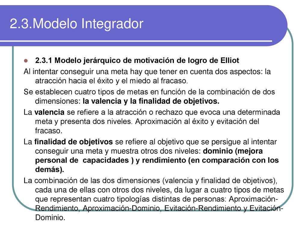 2.3.Modelo Integrador Modelo jerárquico de motivación de logro de Elliot.