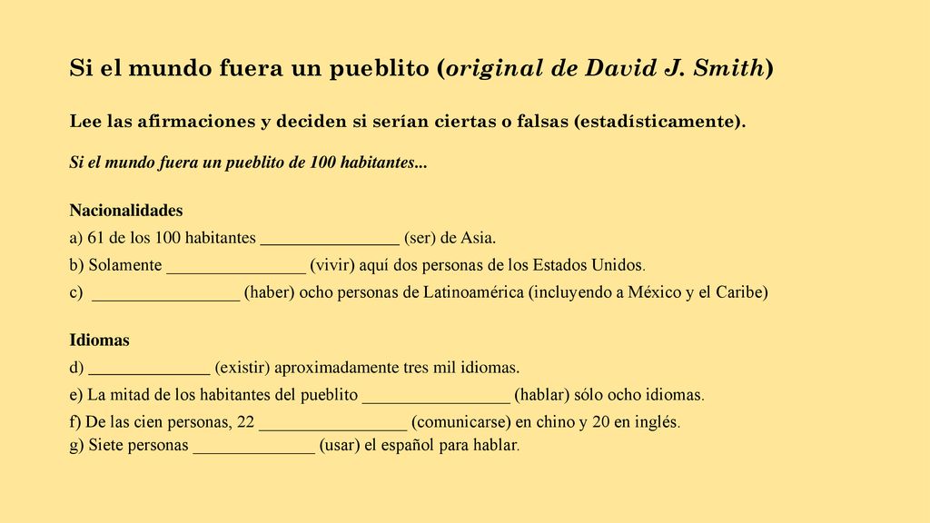 Si el mundo fuera un pueblito (original de David J. Smith)