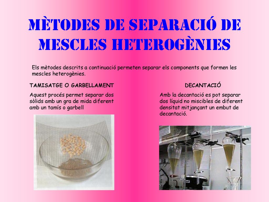 Mètodes de separació de mescles heterogènies