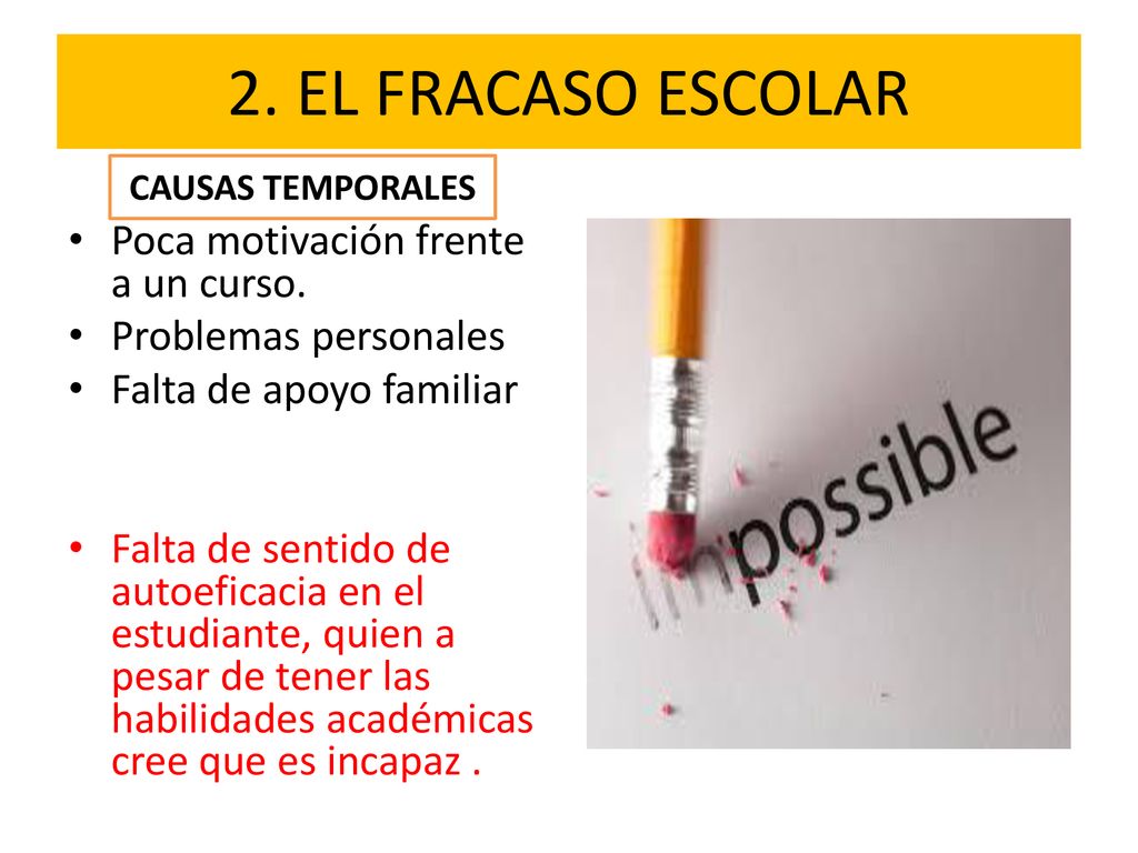 2. EL FRACASO ESCOLAR Poca motivación frente a un curso.