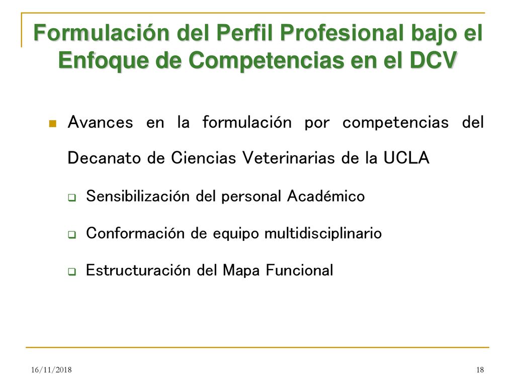 Formulación del Perfil Profesional bajo el Enfoque de Competencias en el DCV