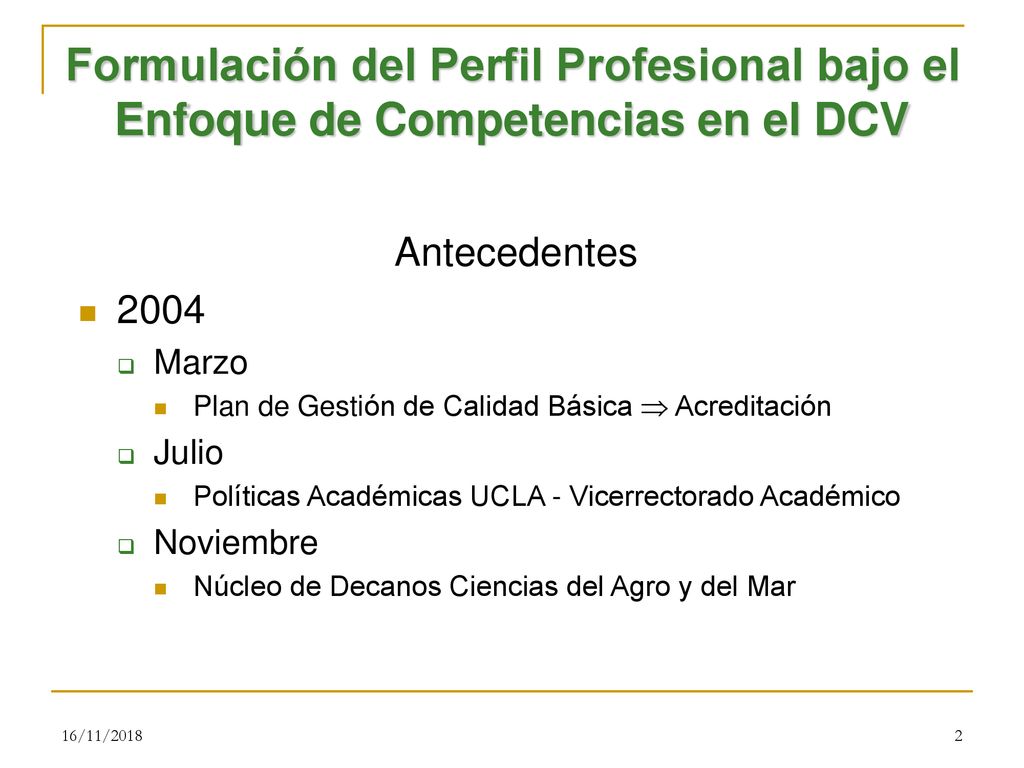 Formulación del Perfil Profesional bajo el Enfoque de Competencias en el DCV