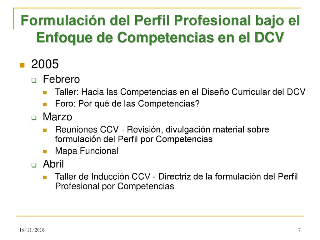 Formulación del Perfil Profesional bajo el Enfoque de Competencias en el DCV