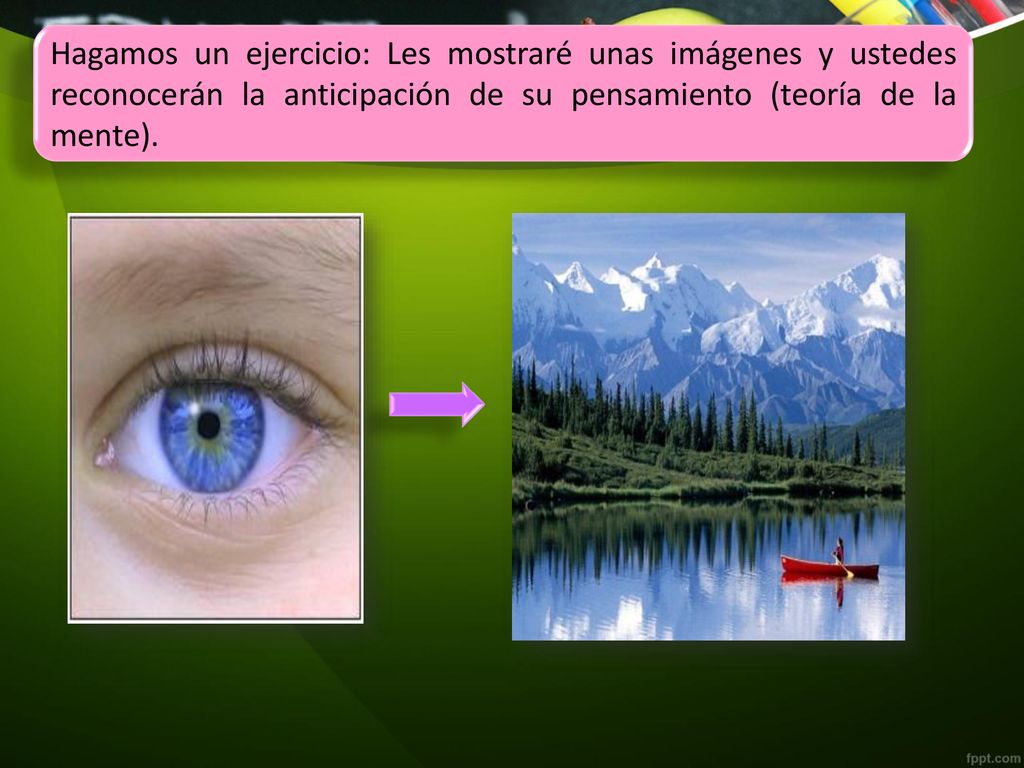 Hagamos un ejercicio: Les mostraré unas imágenes y ustedes reconocerán la anticipación de su pensamiento (teoría de la mente).