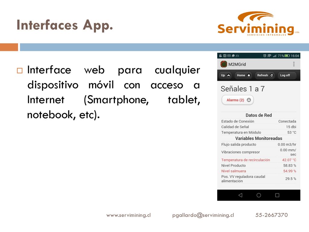 Interfaces App. Interface web para cualquier dispositivo móvil con acceso a Internet (Smartphone, tablet, notebook, etc).