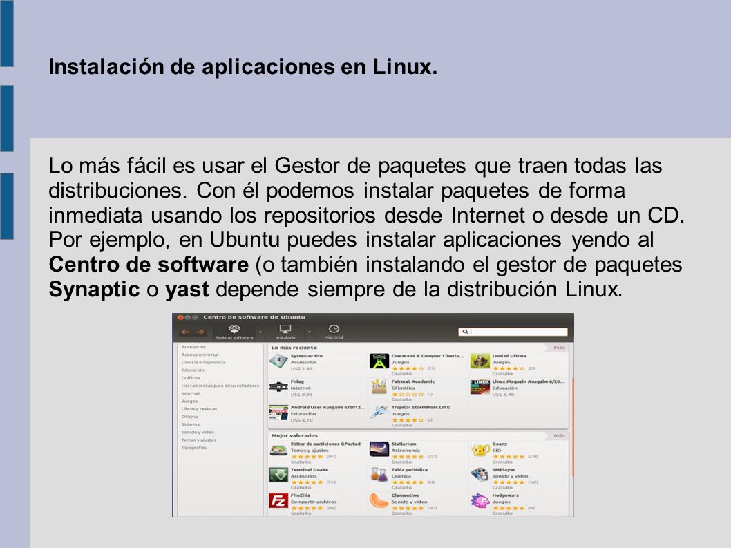 Instalación de aplicaciones en Linux.