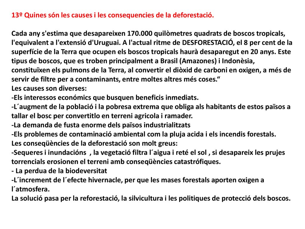 13º Quines són les causes i les consequencies de la deforestació.