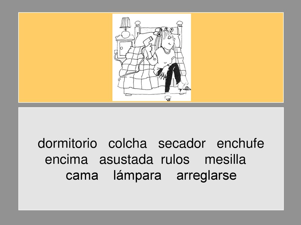 dormitorio colcha secador enchufe encima asustada rulos mesilla