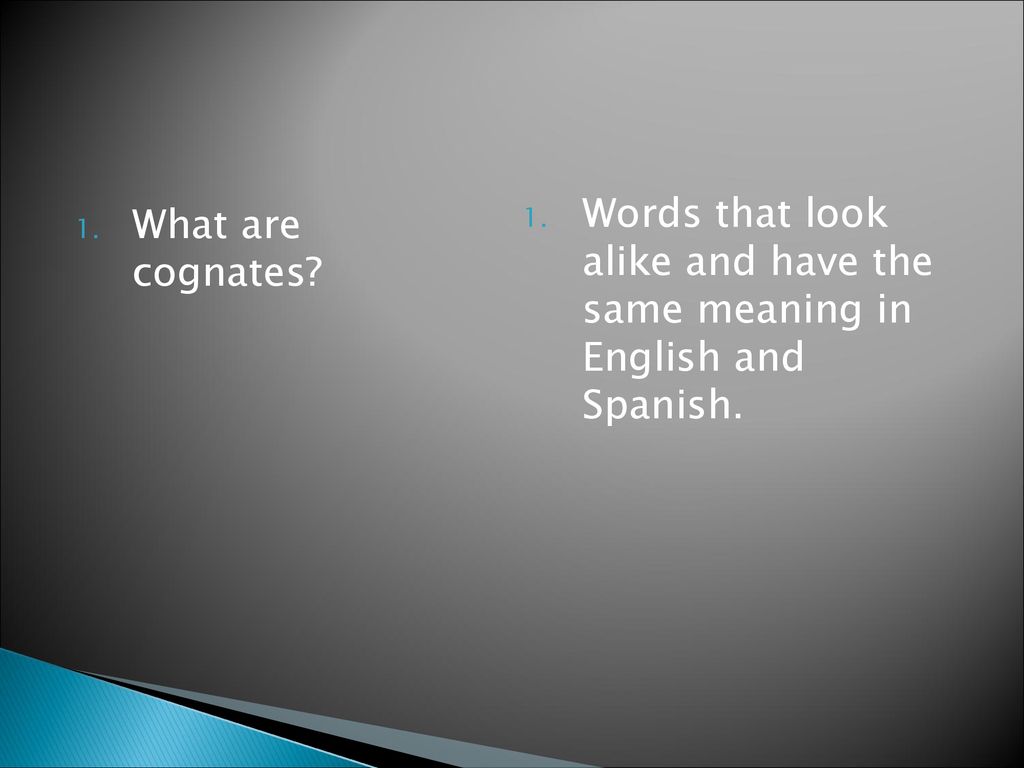 Words that look alike and have the same meaning in English and Spanish.