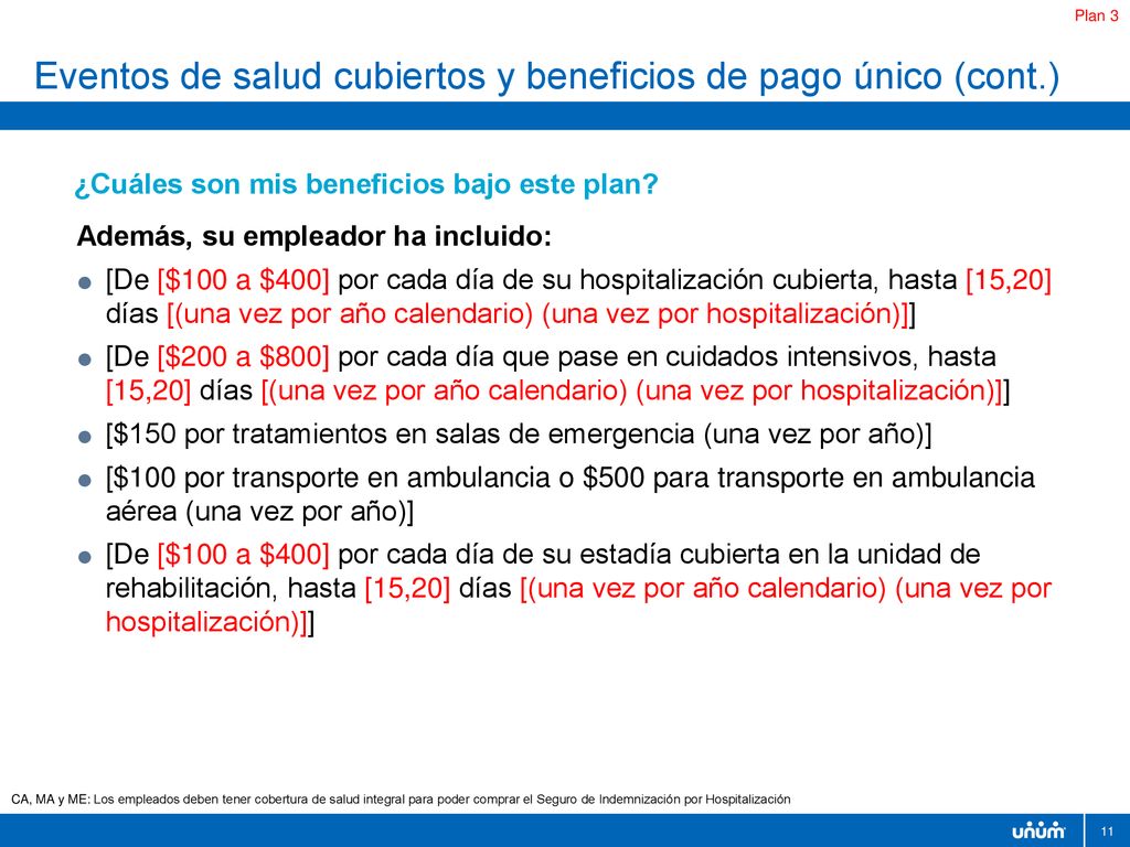 Eventos de salud cubiertos y beneficios de pago único (cont.)